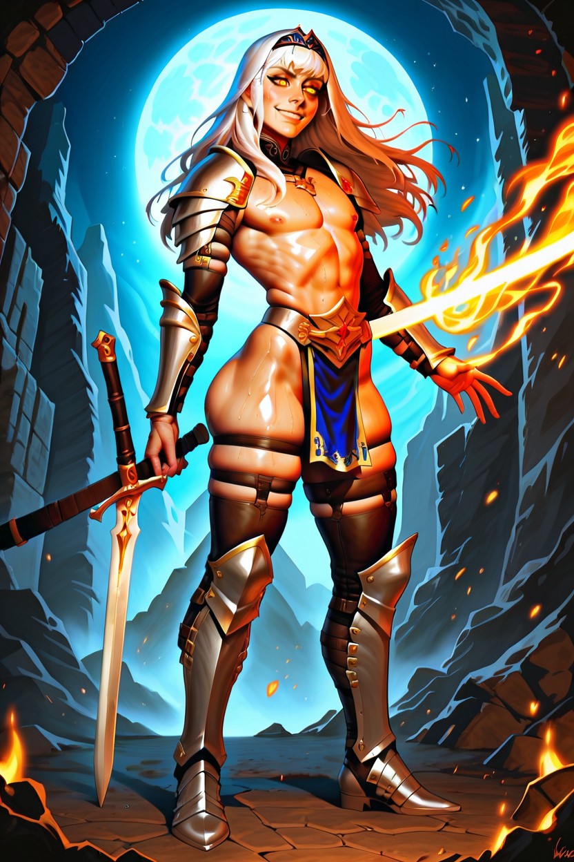 White Hair, Fighting, Flaming Sword Porno IA Gay