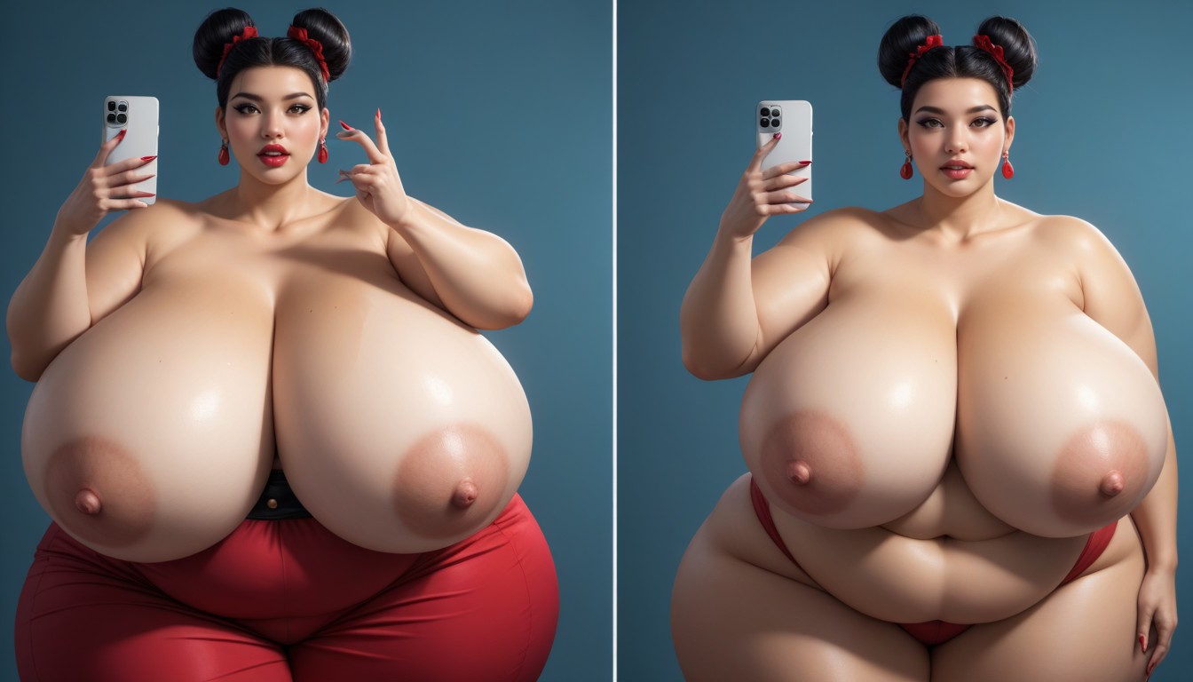 Multiple Views, Mega Engorged So Much More Hyper Fatter Engorged Hyper Mega Breasts And Fat Ass, Thick Thighs BBW AI Porn