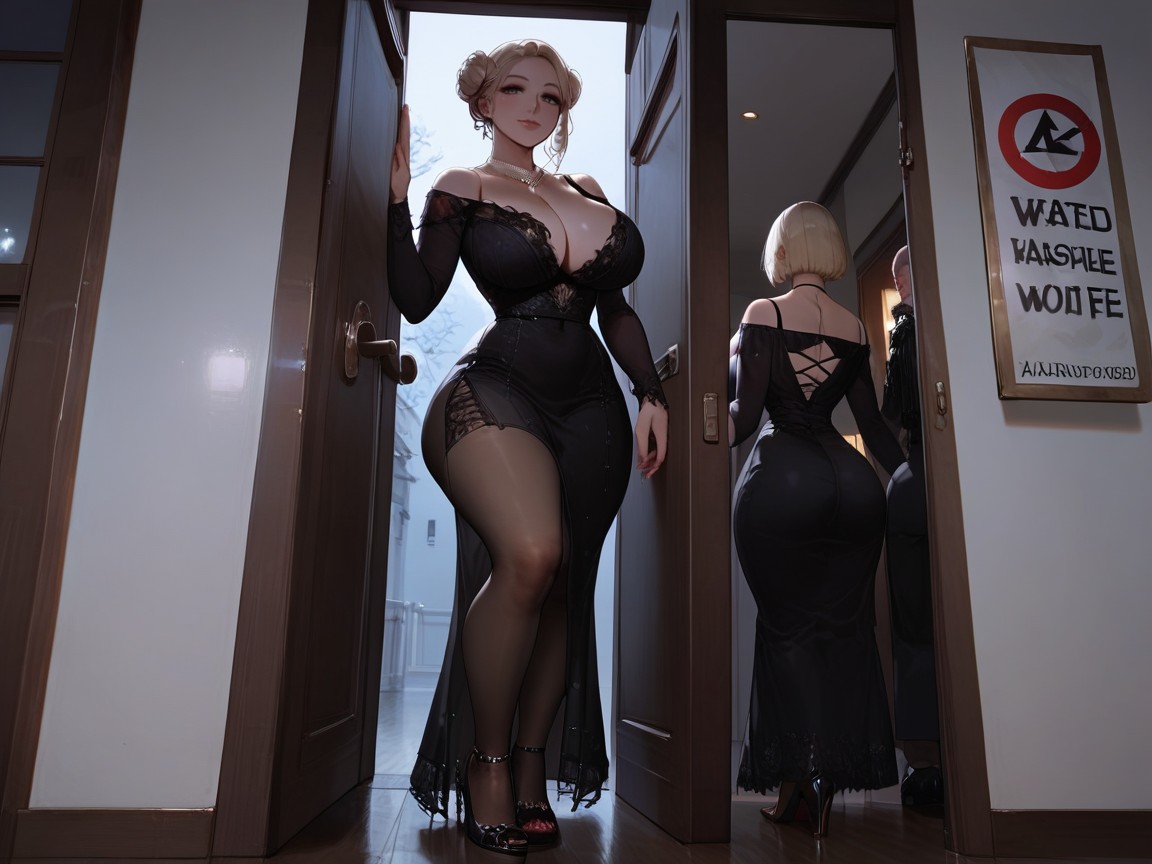 Cleavage, Tough Guy Guarding Club Entrance, Blonde Hair AI Porn