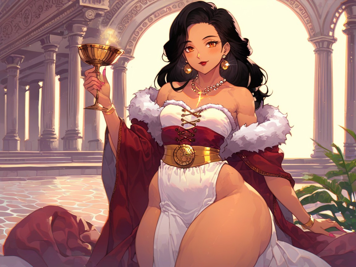 Long Length, Ancient Roman Villa Garden Background, Sloped Shoulders Hentai AI Porn