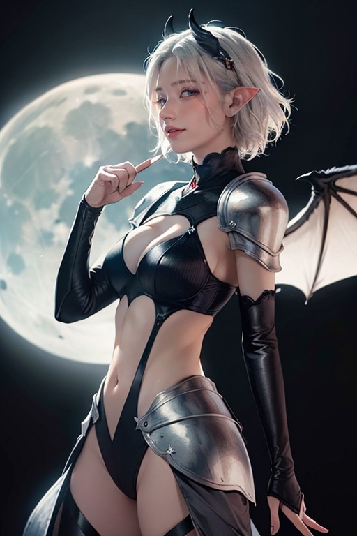 Pixie Haircut, Demon Horns, Small Breast AI Porn