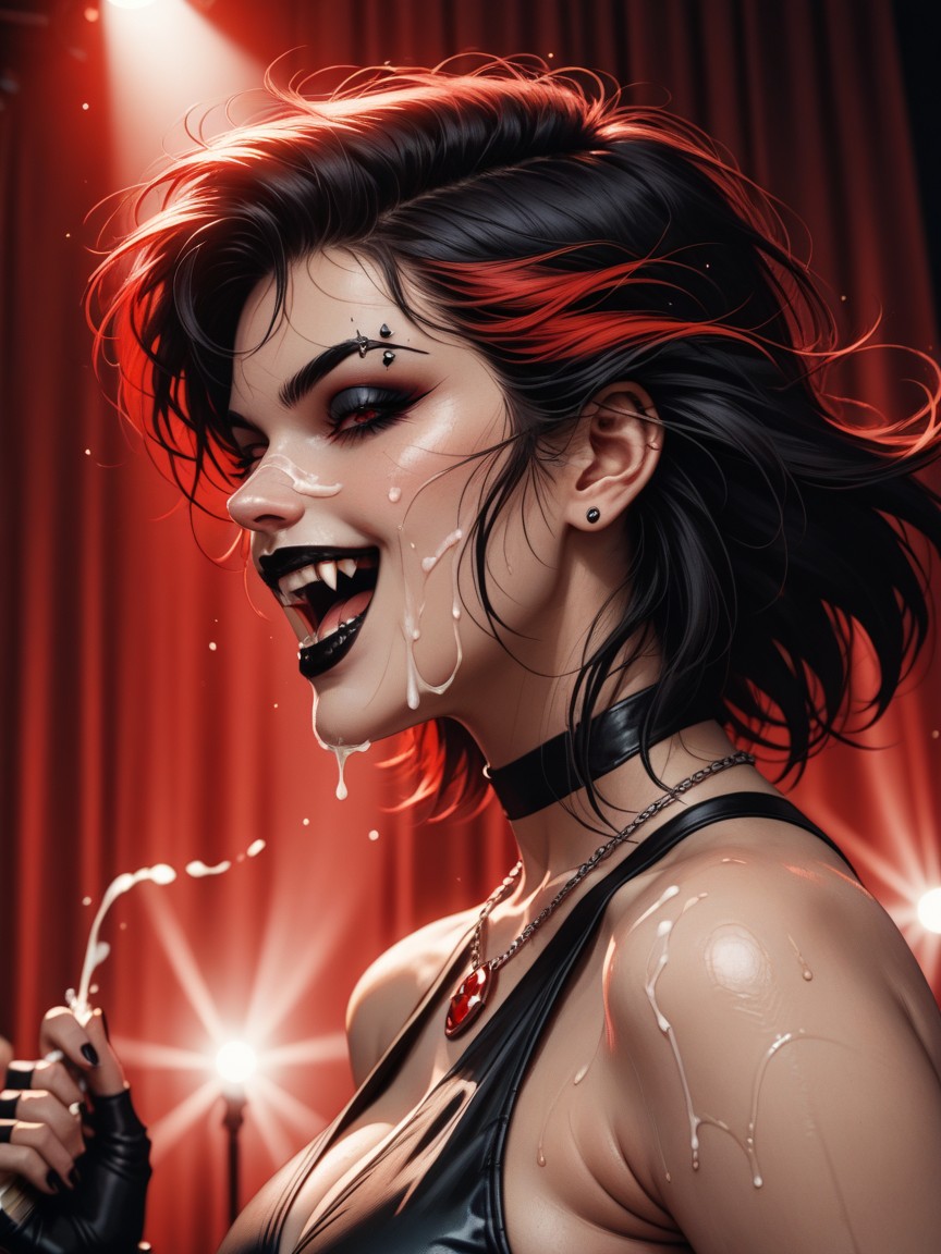 Cleavage, Red Stage Lights, Splash Of Red Water Hentai AI Porn
