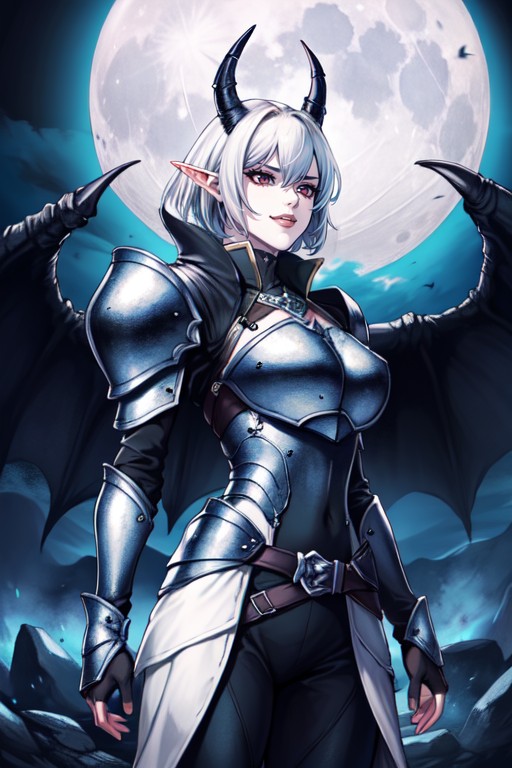Evil Smile, Pixie Haircut, White Hair AI Porn