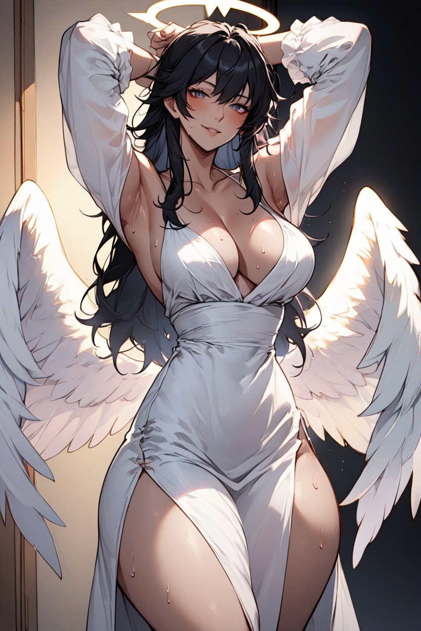 Seductive Eyes, Standing, White Gown Hentai AI Porn