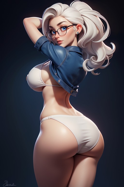Thick Curvy Fat Body, Shoulder Length Curly Grey Hair, Arms Up Hentai AI Porn