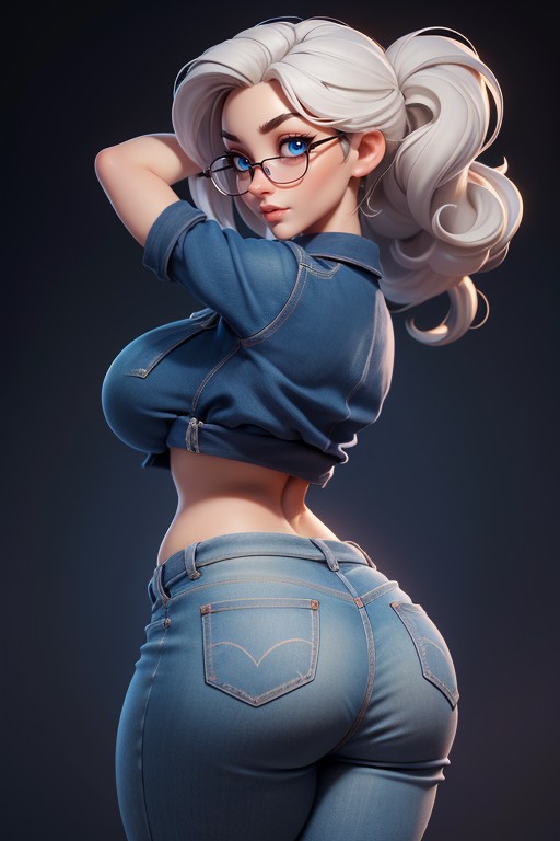 Curvy Hips, Rear Angle View Of Massive Ass, White Hair Hentai AI Porn