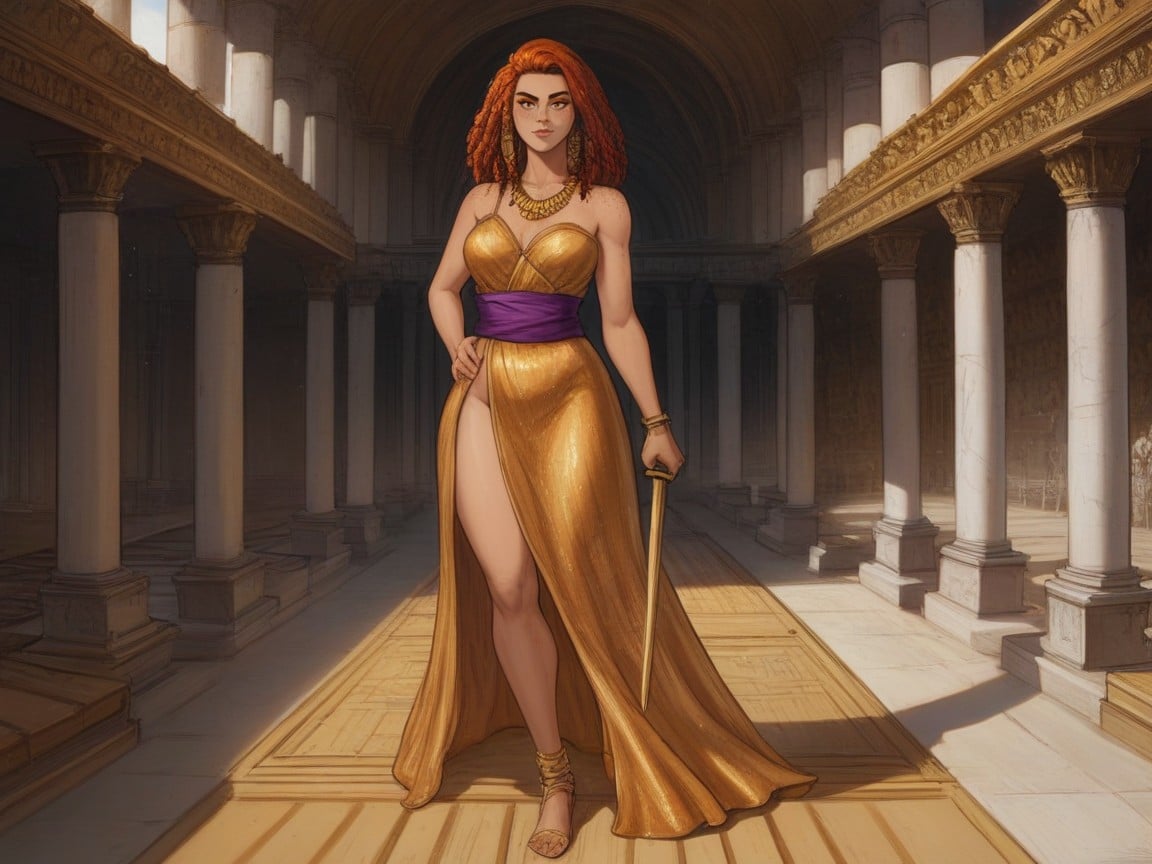 Ginger Dreadlocks, Medium Breast, White Marble Statue Latina AI Porn