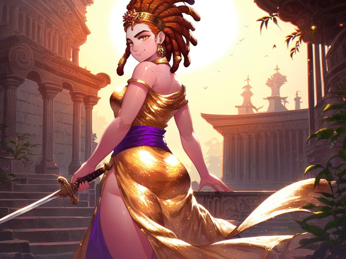Ancient Roman Boats In Background, Noon, Wearing Gold Silk Roman Clothes Hentai AI Porn