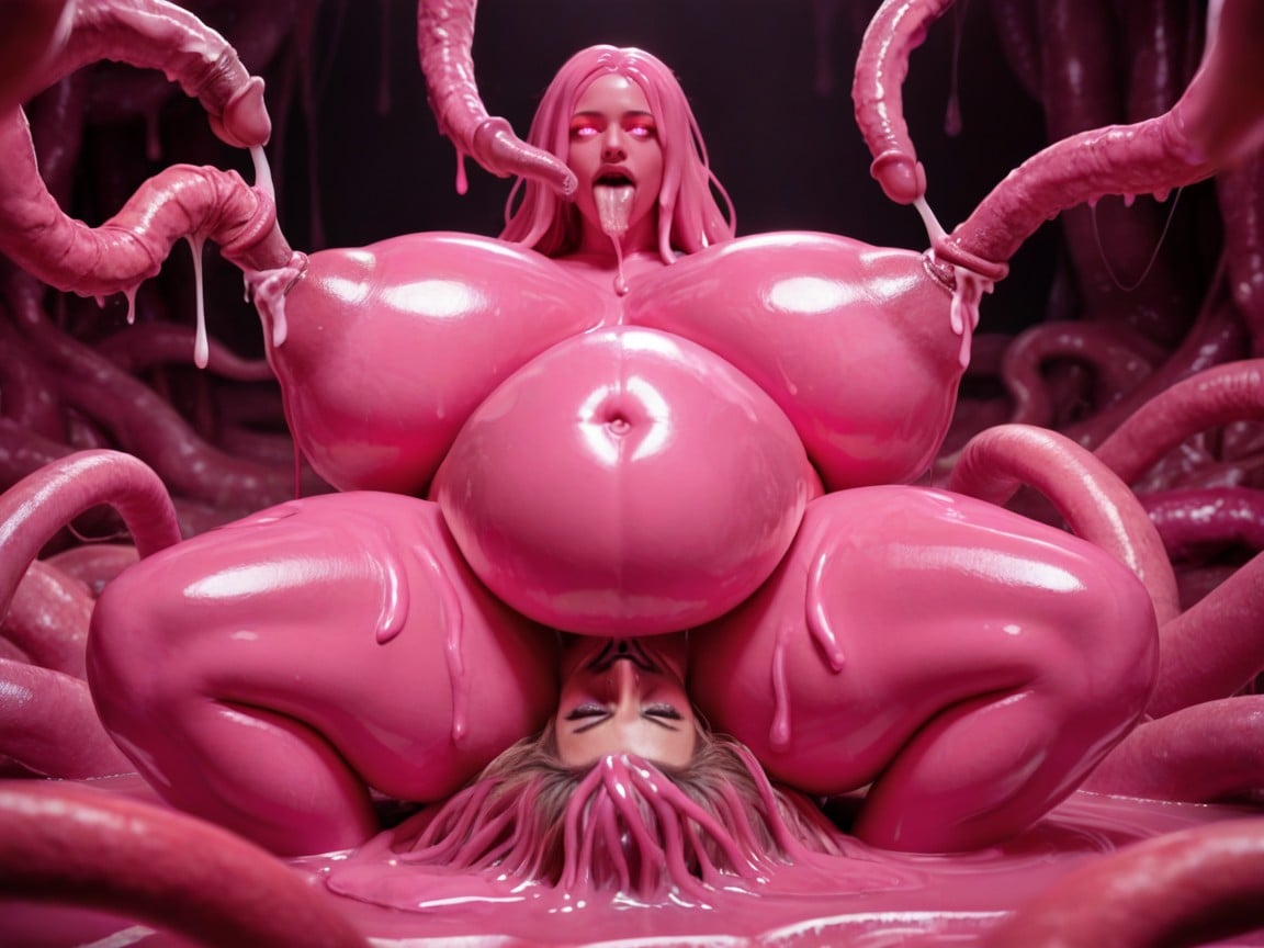 Woman Inside Tentacle Flesh, Horror, Pink Alien Woman AI 포르노