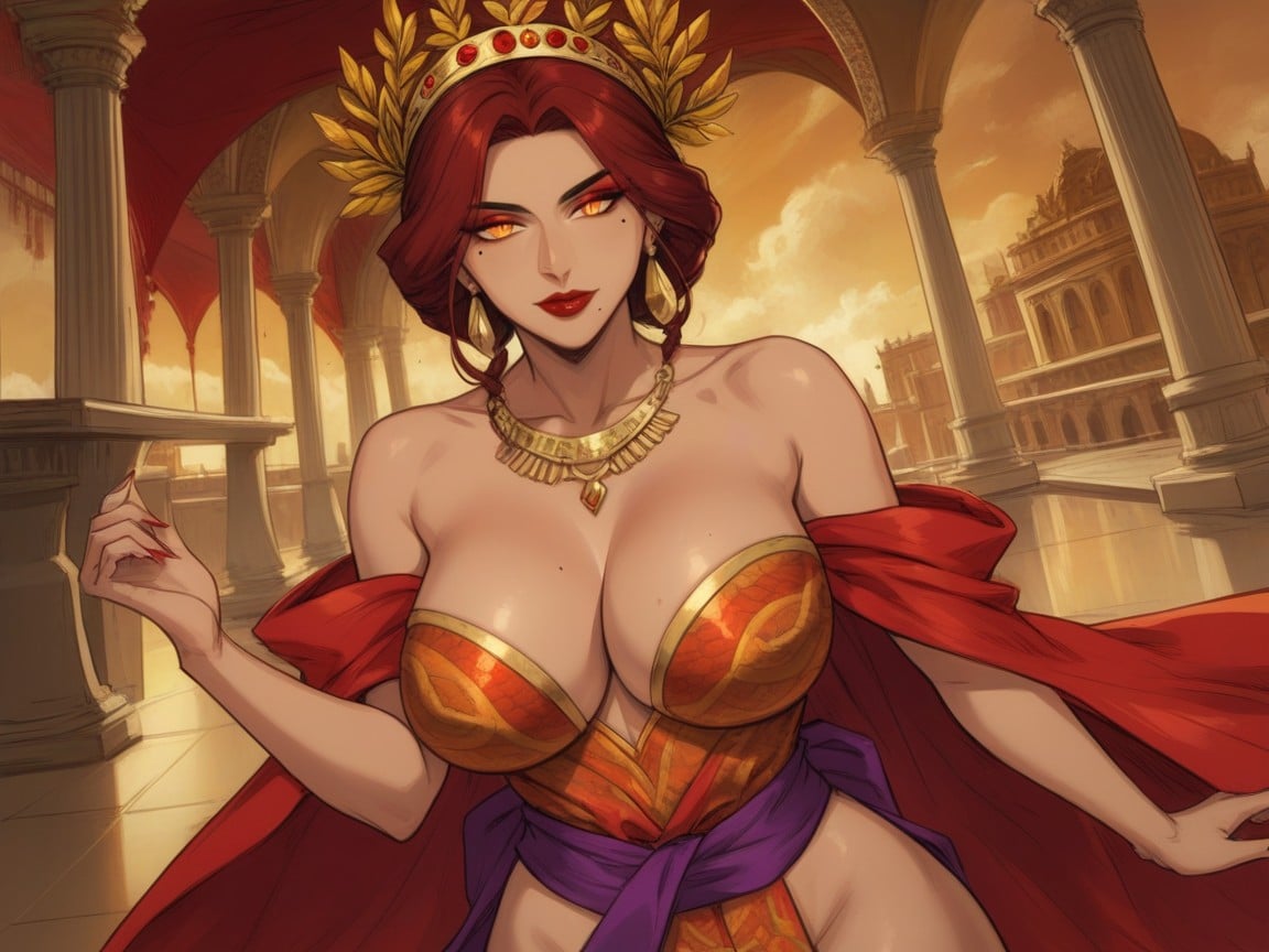 Gold Laurel Crown In Hand, Vibrant Saturated Colors, Ancient Roman City Square Background Porno latina IA