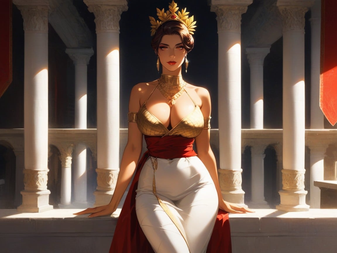 Large Breast, Upturned Eyes With Red Sharp Eyeliner And Wing Tips, Skinny AI Porn