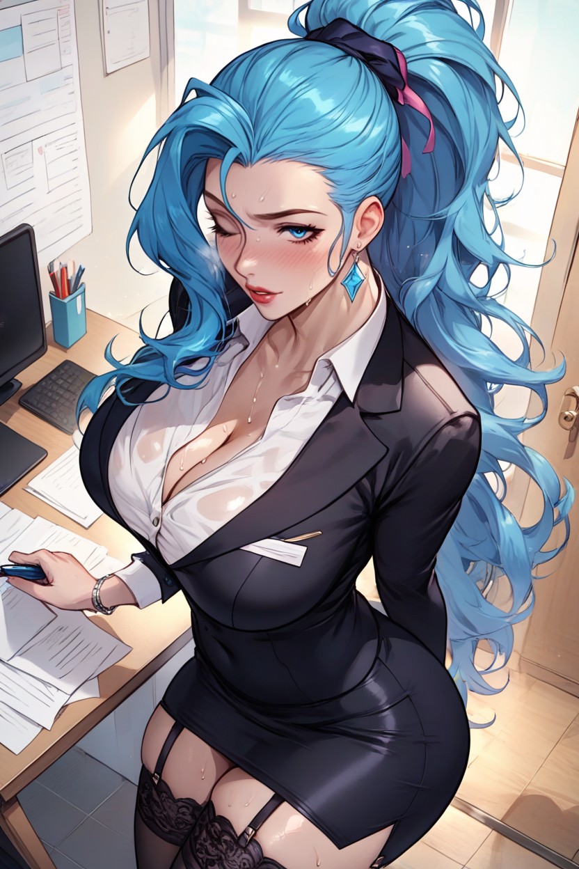 Sweaty, High Angle, Large Breast Hentai AI Porn