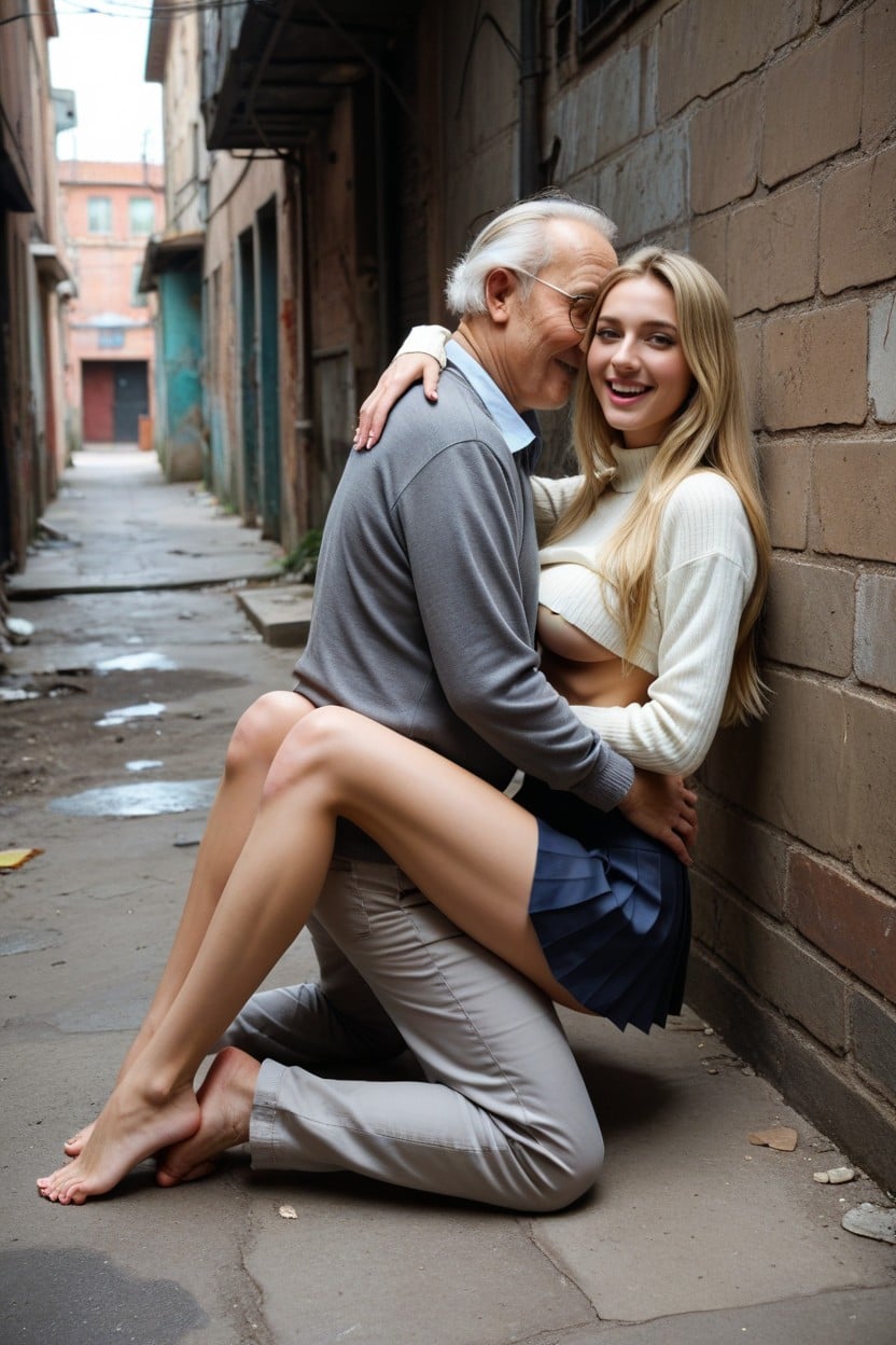 Old Man Hugging Hip, Side View, Thigh Gap AI Porn