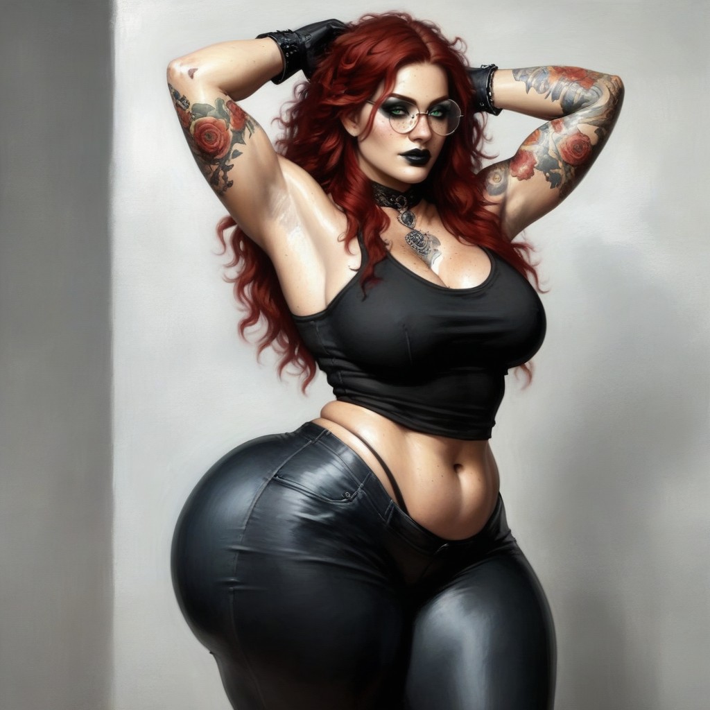 Tattoos On The Thighs, Extremely Large Ass, Wide Hips AI Porn