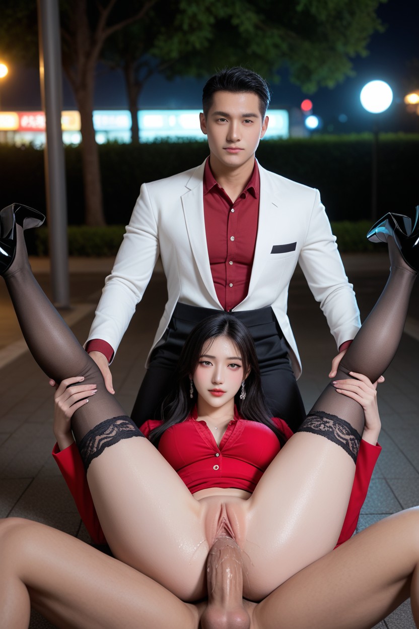 Looking At Viewer, Red Pencil Skirt, Korean Idol Porno IA Asiatique