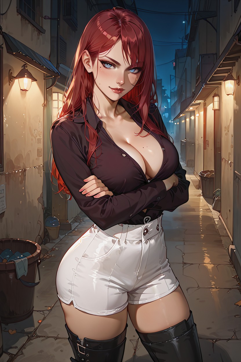 Night, Side Bangs, Seductive Pose Hentai AI Porn