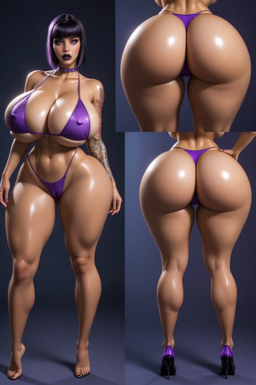 Bimbo Lips, Thick Thighs, Purple Pet Collar AI Porn