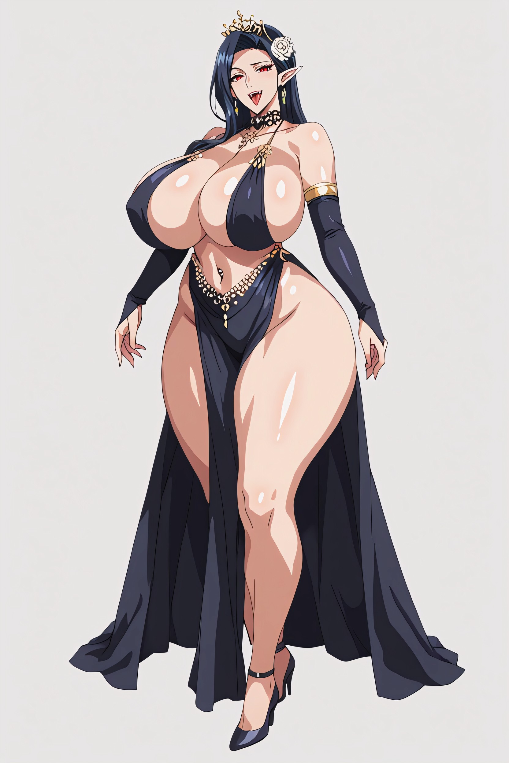 Elbow Length Mesh Fingerless Gloves, Mature Women, Ear Jewelry Hentai AI Porn