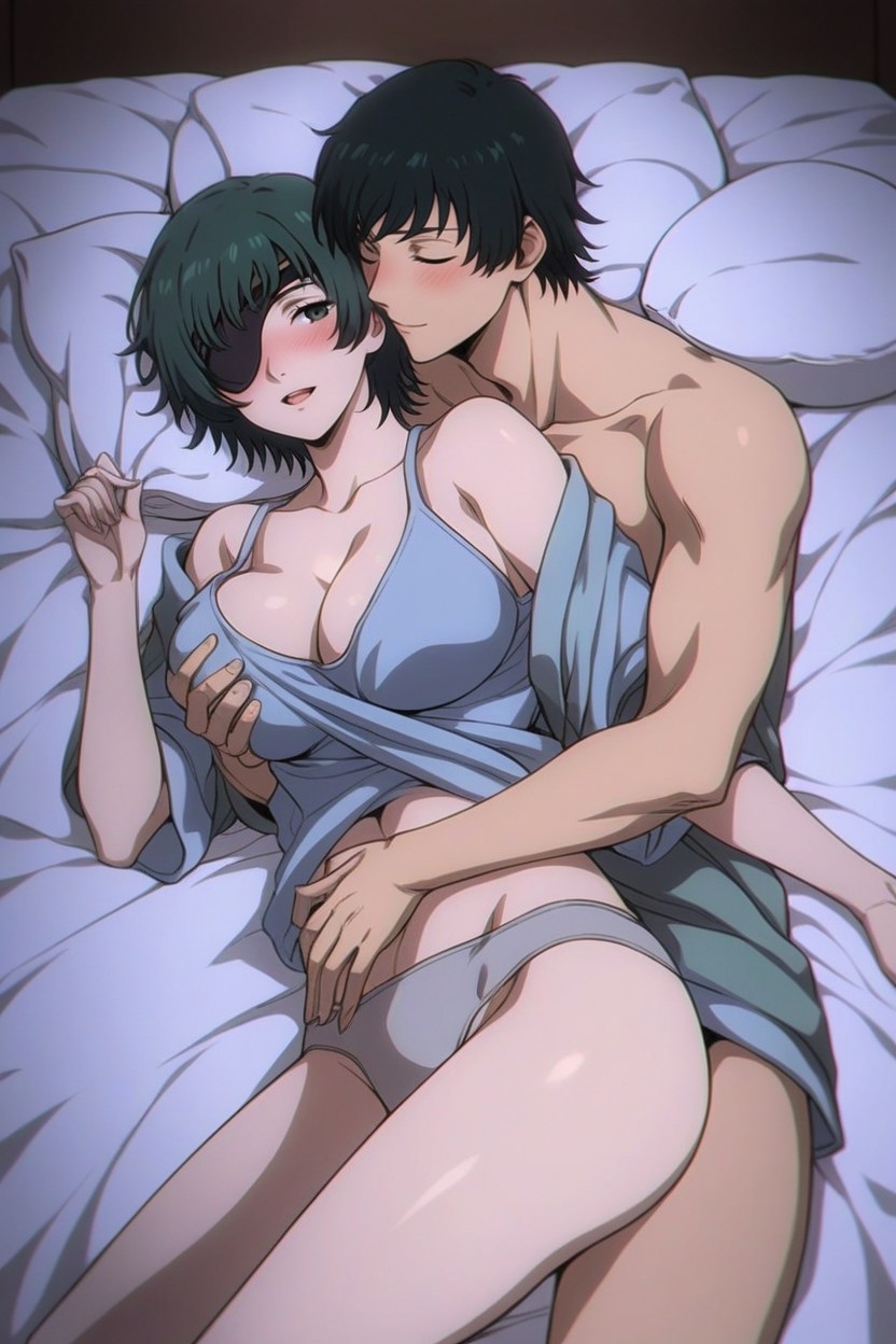 Himeno Holding On To Pillow, Groping Breast, Himeno Getting Groped While Cuddling Hentai AI Porn