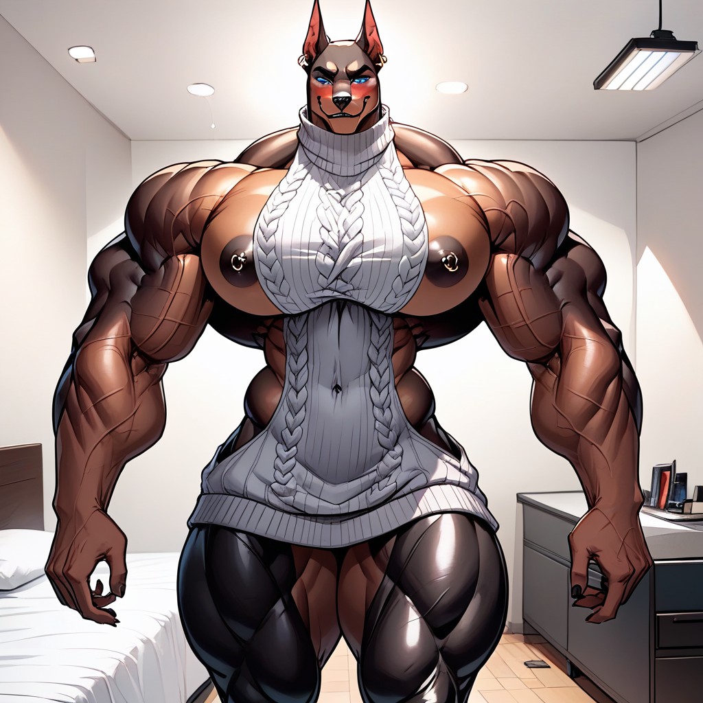 Macro Size Muscle, Hyper Arms, Hoop Earrings Furry AI Porn