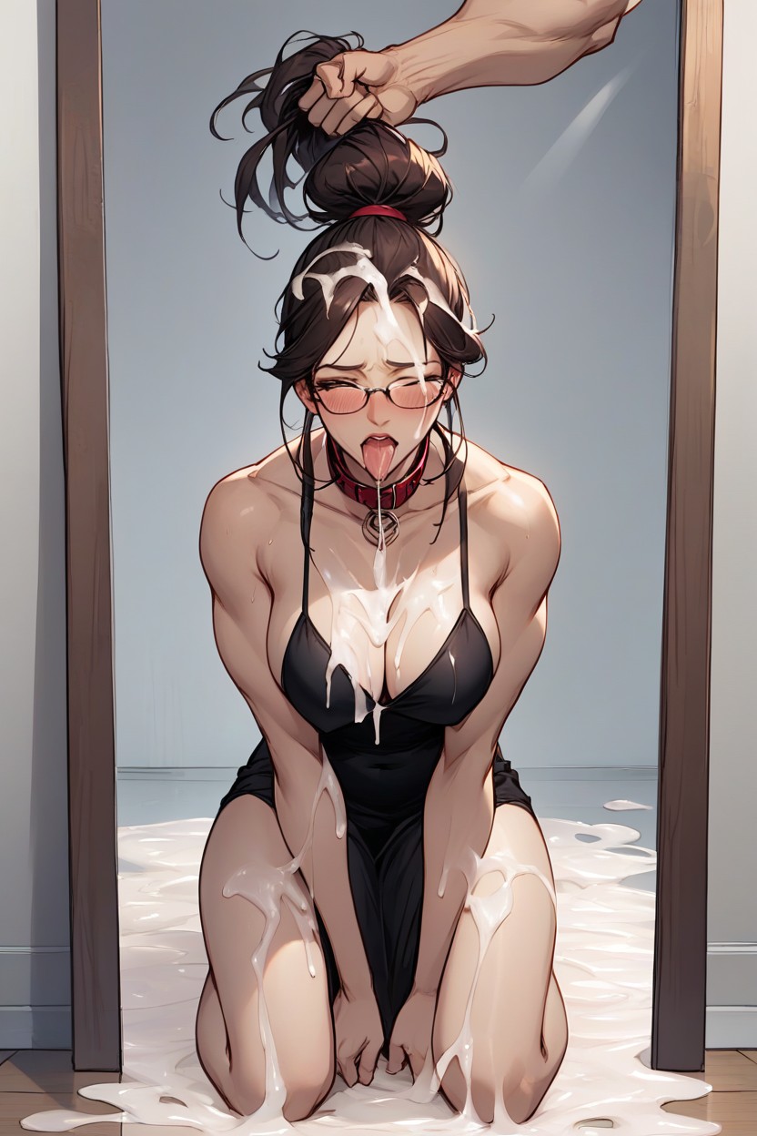 Collar, Hair Pulling At The Bun, Glasses Hentai AI Porn