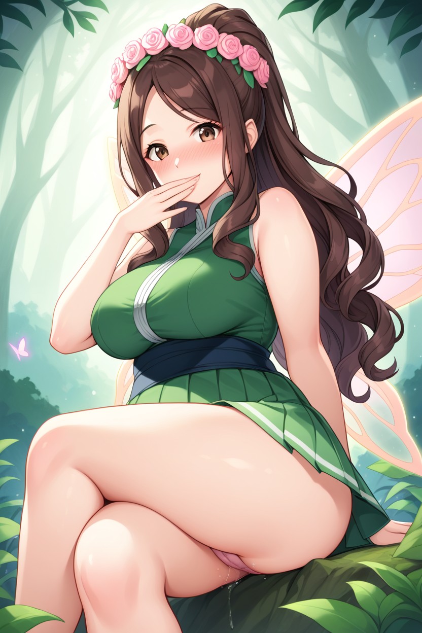 Curly, Large Eyes, Iridescent Pink Butterfly Wings Hentai AI Porn