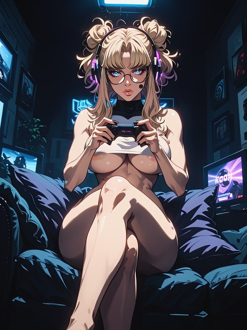 Bored Expression Looking Away From Viewer, Gamer Woman, Insanely High Resolution Hentai AI Porn