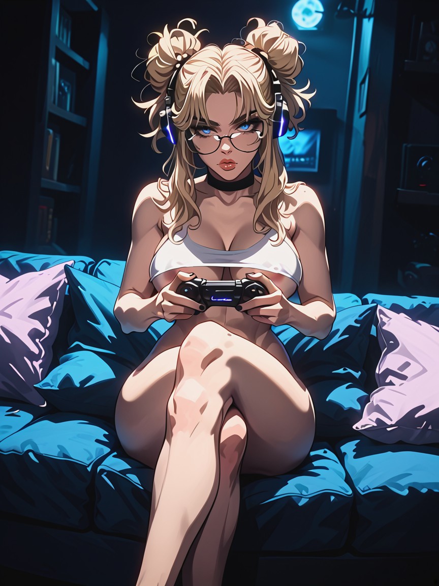 Purple Glow, Insanely Beautiful Face, Deep Shadows Enhancing Darkness Hentai AI Porn