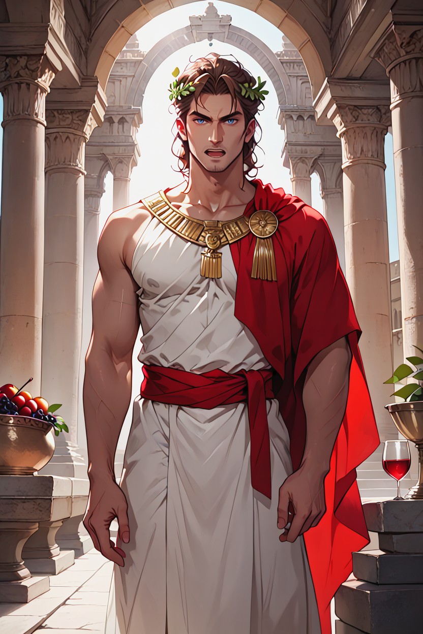 Man, One Hand On Hip, White Colored Roman Tunic Porno IA Gay