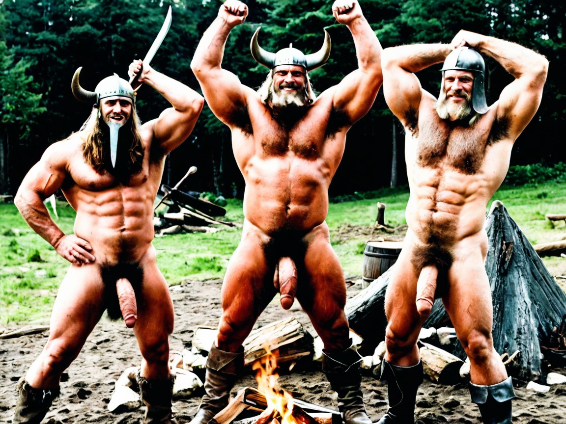 Swords, Masculine Team, Standing Around Campfire Porno IA Gay