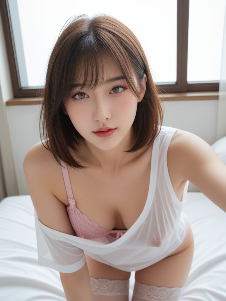 Round Eyes, Close Up Of The Bras, Sheer Stockings Asian AI Porn