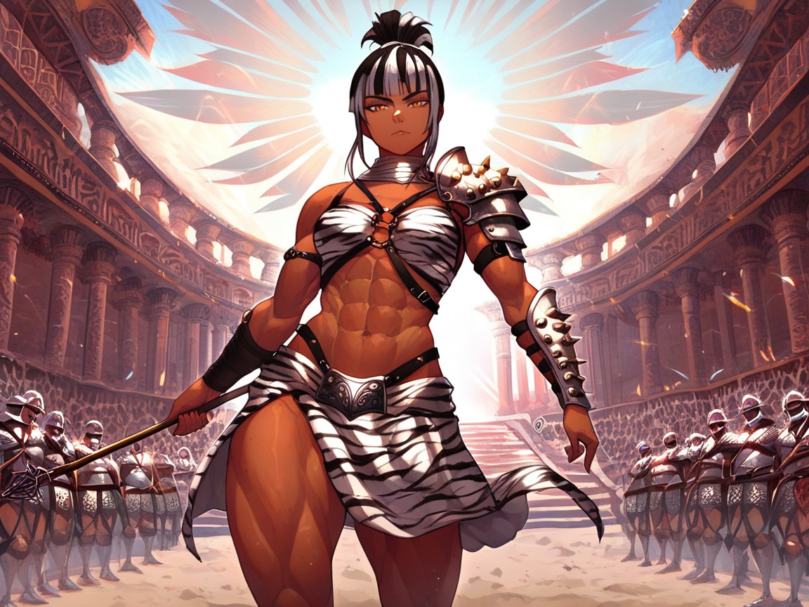 Ancient Roman Arena Background, White Hair, Wide Waist Hentai AI Porn
