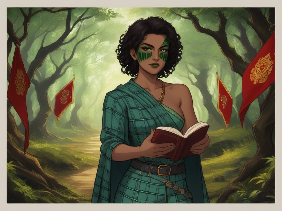 Wearing Green Plaid Celtic Clothes, Green Plaid Wrap Top, One Latina Woman Latina AI Porn