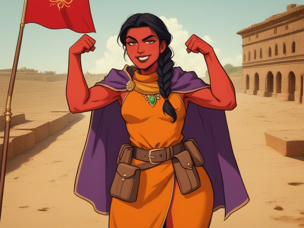 Ponytail, Red And Gold Banner Flags In Distance, 18+ Latina AI Porn