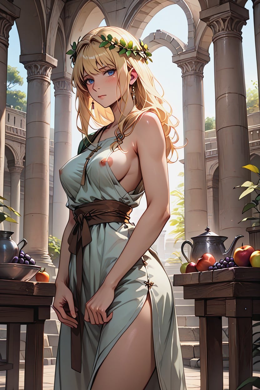Medium Breasts, Embarrassed Expression, In Ancient Roman Living Quarters Hentai AI Porn