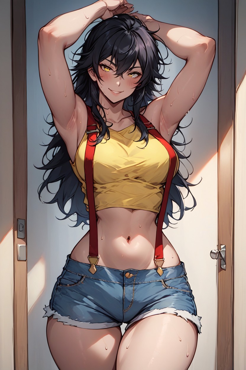 Arms Up, Navel Exposed, Soft Thighs Hentai AI Porn