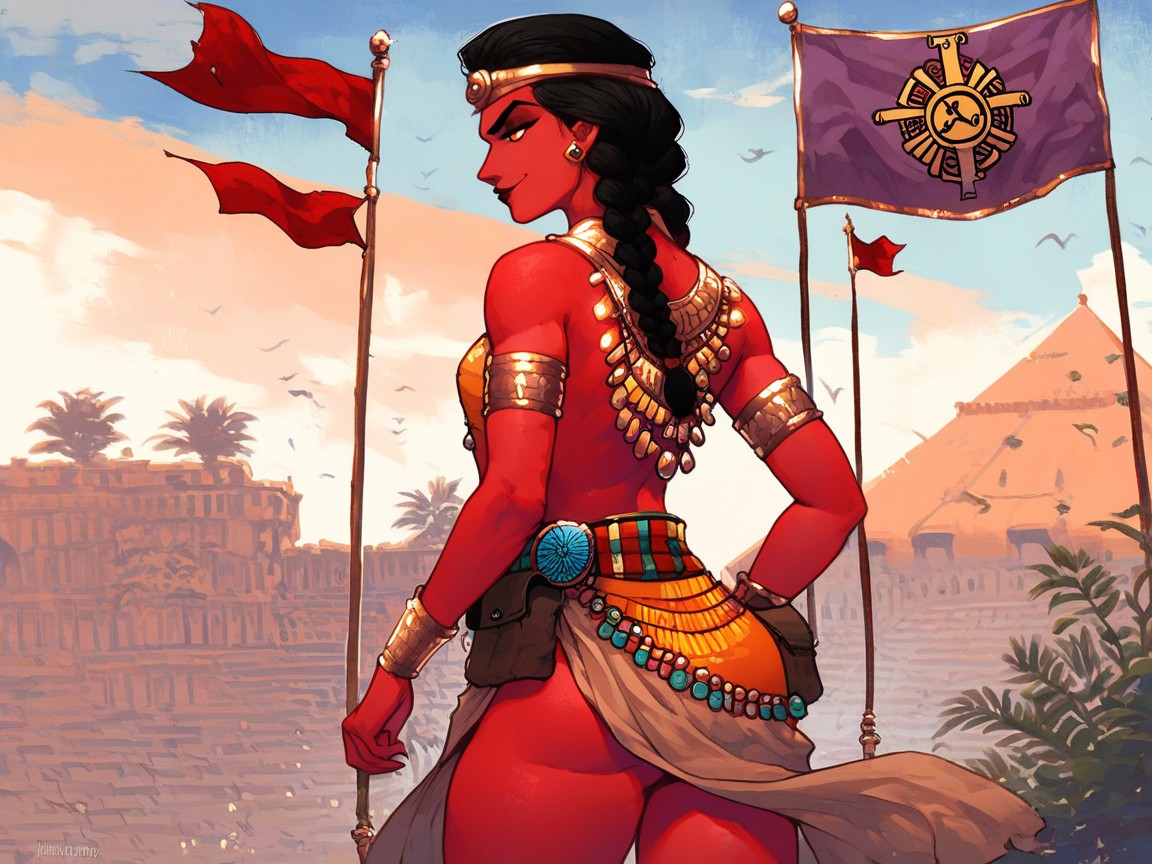 Ancient Roman Setting, Braided Ponytail Waist Length Black Hair, 1 Person Hentai AI Porn