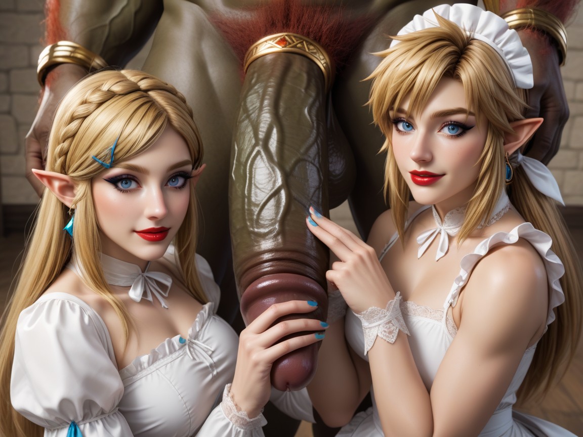 Zelda Standing Next To Ganondorf, Buttplug, Red Lipstick Hentai AI Porn