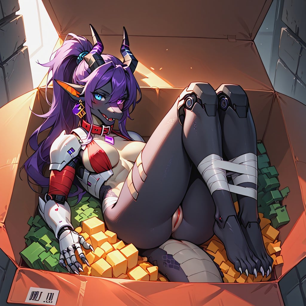 Ponytail, Highly Detailed, Purple Hair Furry AI Porn