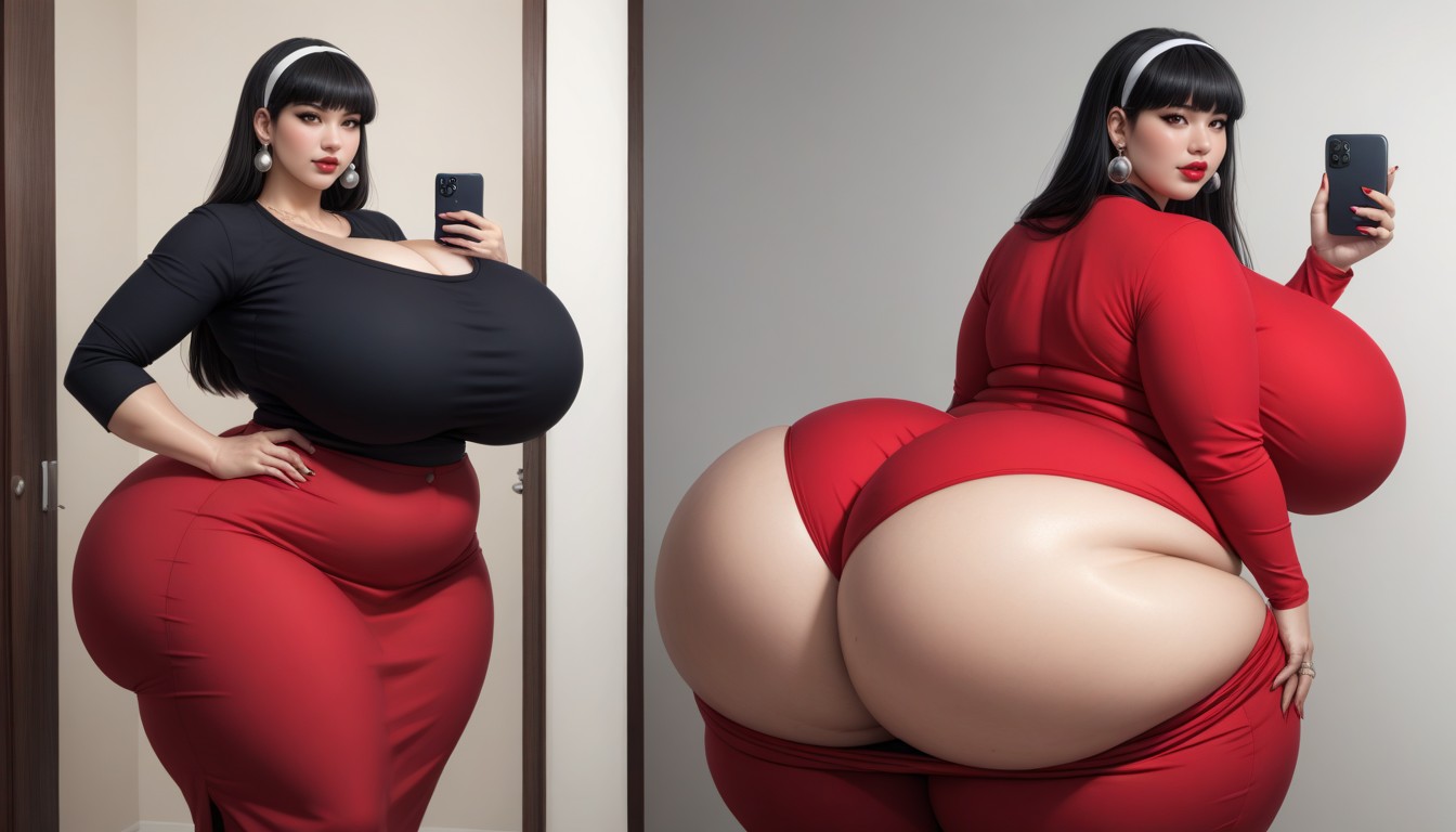 Selfie, Hyper Fat Thick Curvy Fuller Figured Asian American College Woman, Most Hyper Ultra Mega Busty Woman Ever To Be Seen BBW AI Porn