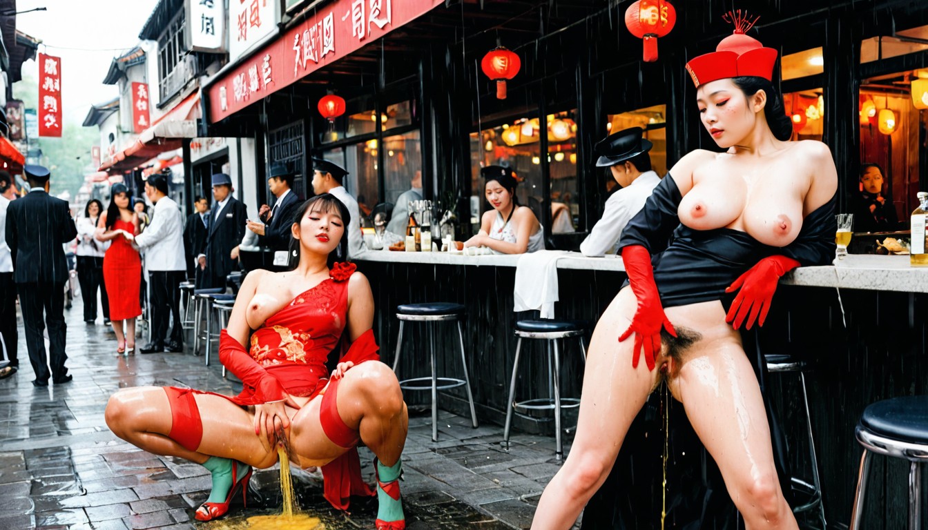 Tired, Old Chinese Street Background, No Bra AI Porn