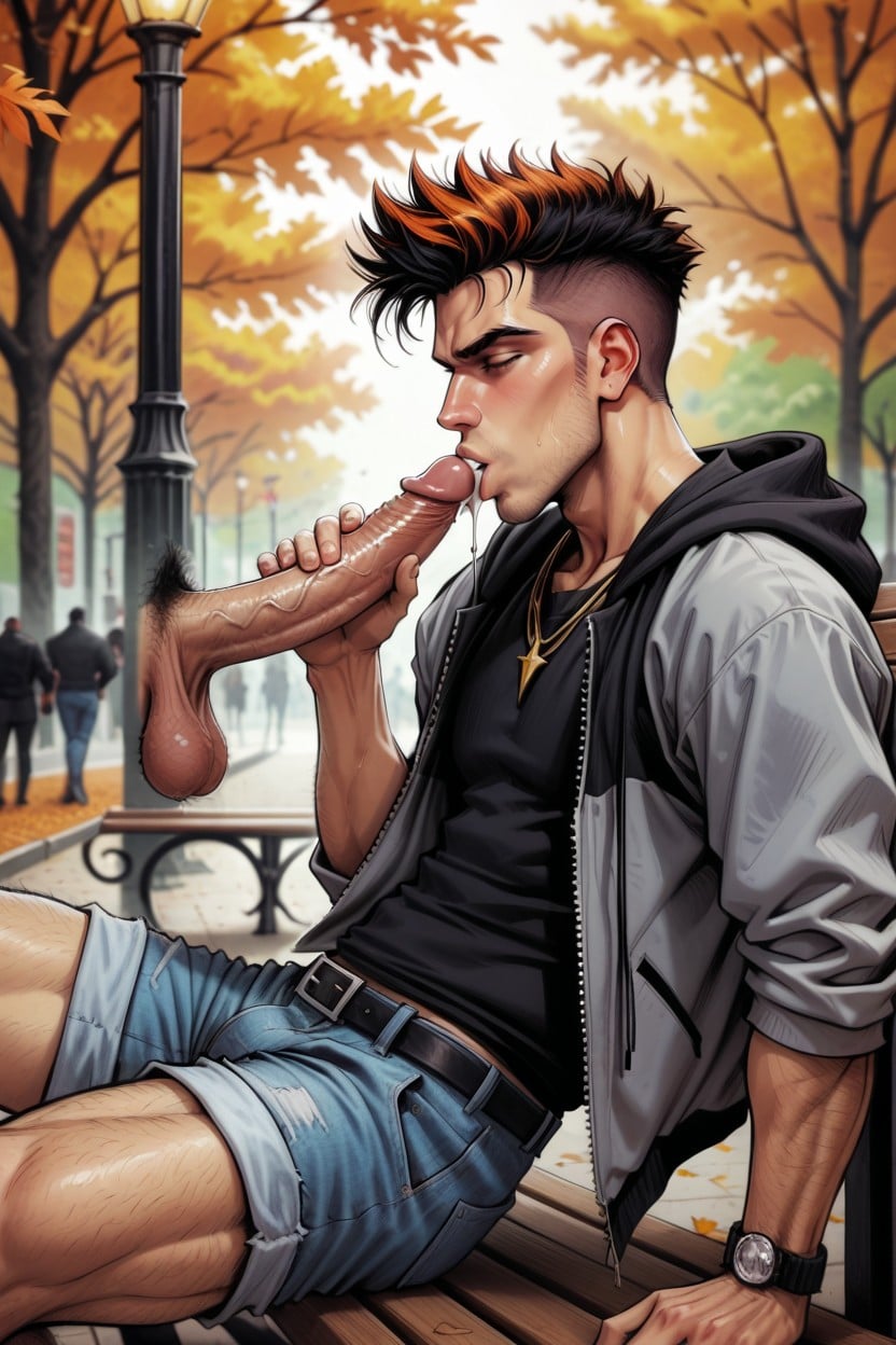 Park, Messy Spiky Spiked Hair, Full Body AI Gay Porn