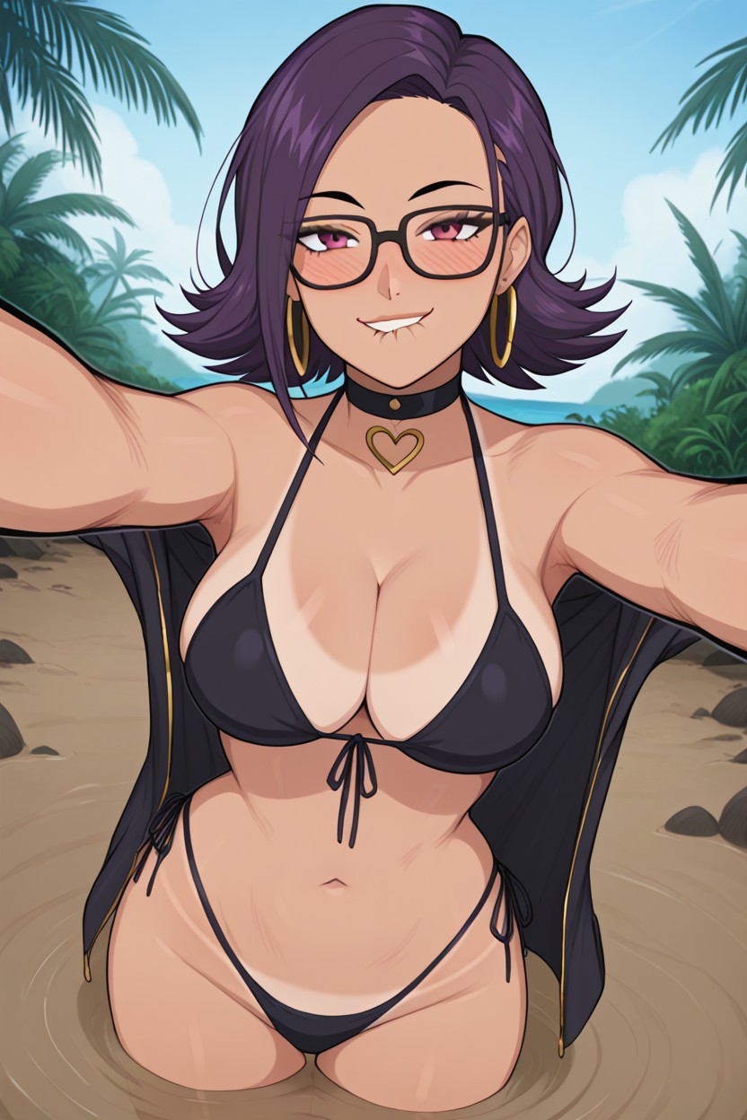 Looking At Viewer, Legs Submerged In Mud, Gold Hoop Earrings Hentai AI Porn