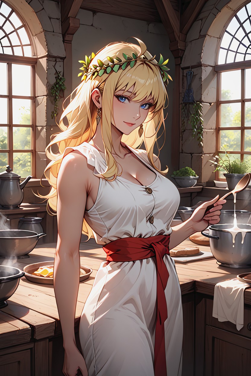 Breasts Cleavage, Clay Hearth, Happy Expression Hentai AI Porn