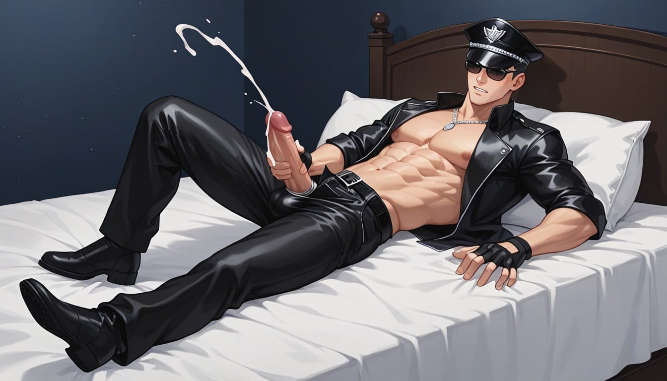 Masturbating, Black Long Pants, Intense Blushing AI Gay Porn
