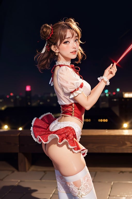 Japanese Pretty Futanari Women, White High Thigh Boots, Big Heart Earrings Porno asiático IA