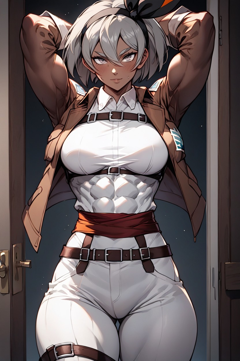 Standing In Doorway, Brown Jacket, Large Ass Hentai AI Porn