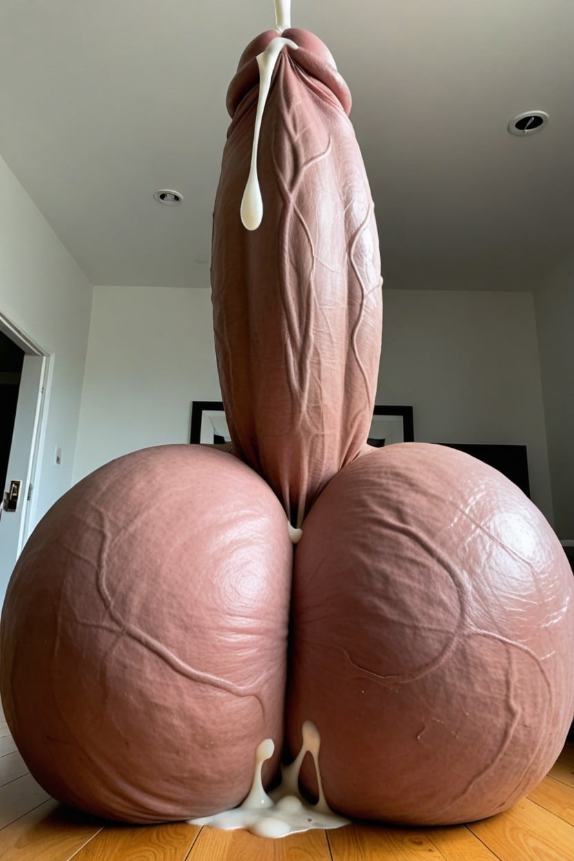 Giant Sized Cock Filling Room, Masturbating Flaccid Cock, Front View Of Mans Cock Close Up AI Porn