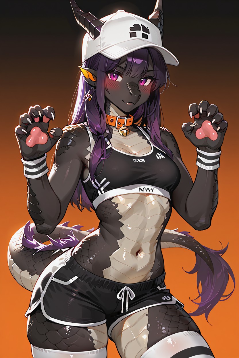 Dark Scales, Striped Gloves Black And White, Dragon Furry AI Porn
