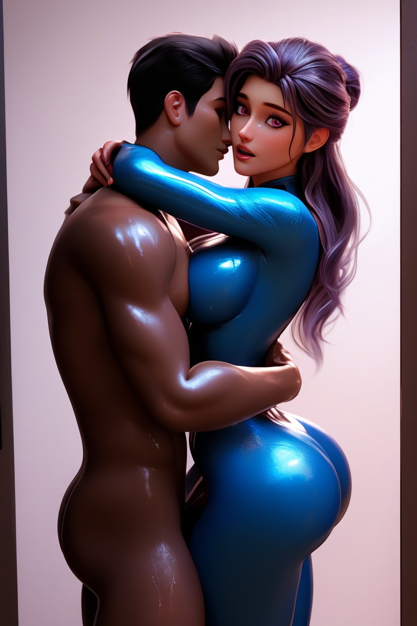 Long Brown Straight Hair, Long Sleeves, Rounded Boobs AI Porn
